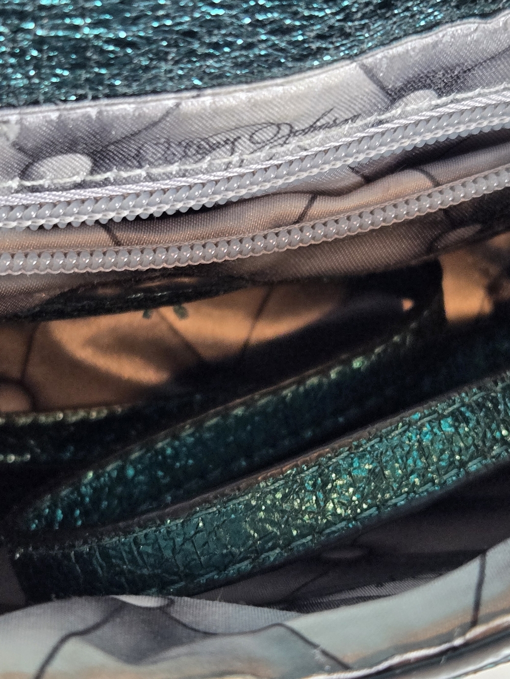 Betsey Johnson Metallic Teal Bow-Accent Top-Handle Bag - Picture 6 of 6